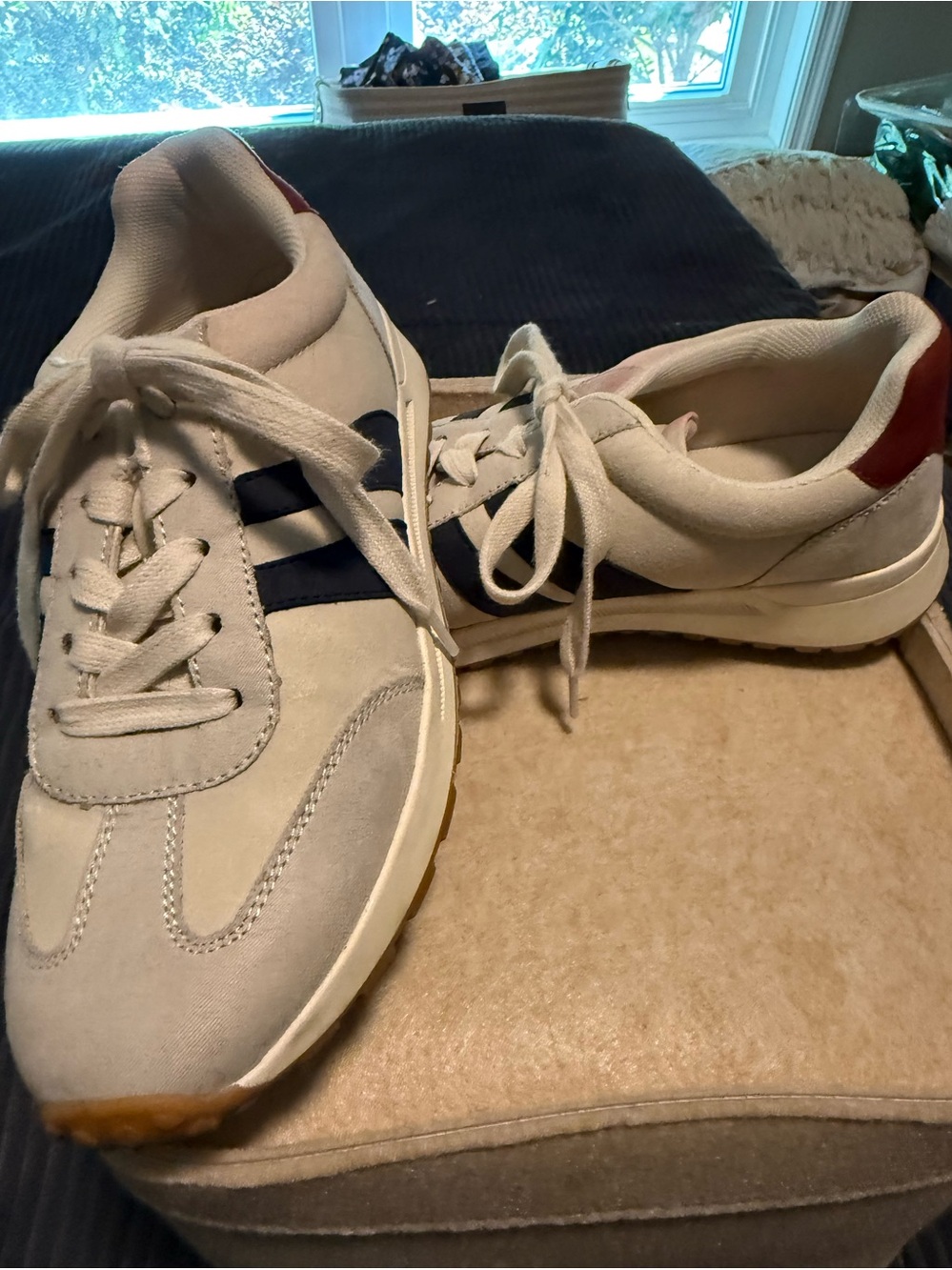 Women’s White Casual Lace-Up Sneakers with Navy Accent